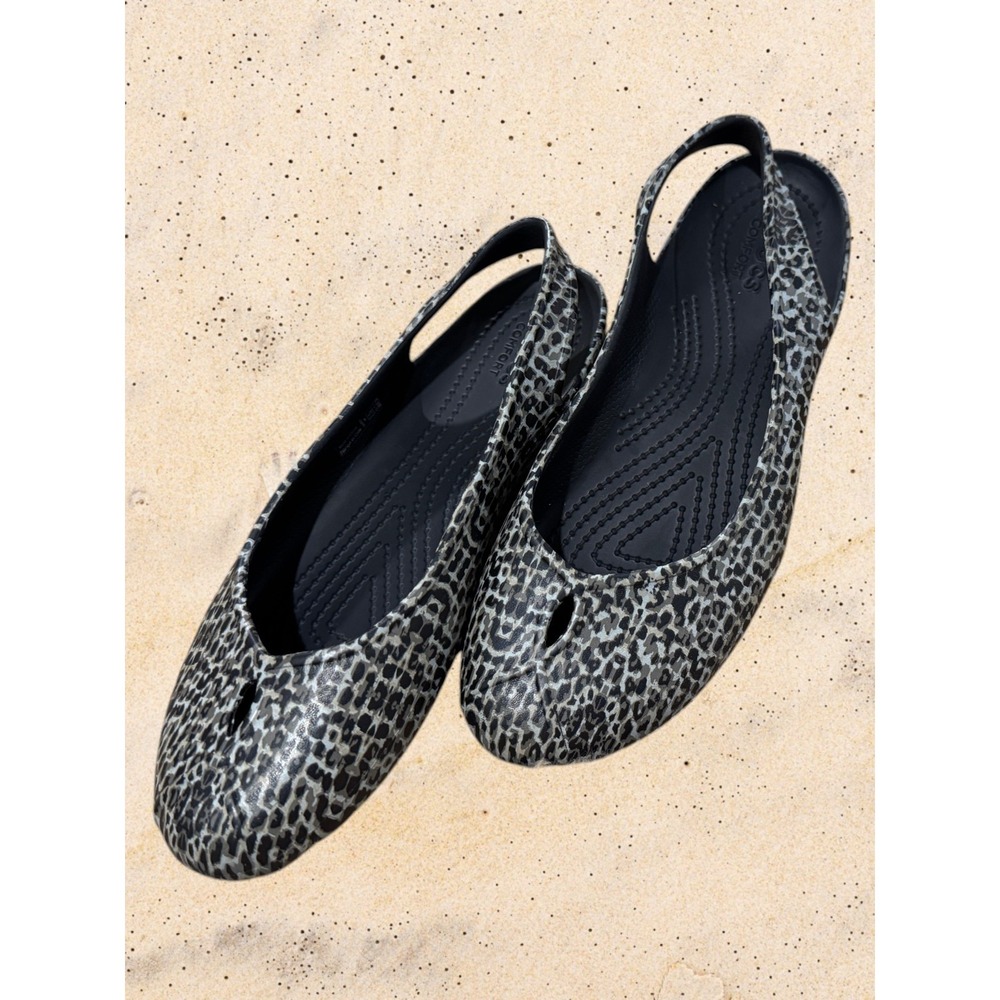Crocs Olivia II Slingback Flats Leopard Print Womens 8 Comfort Lightweight Shoes